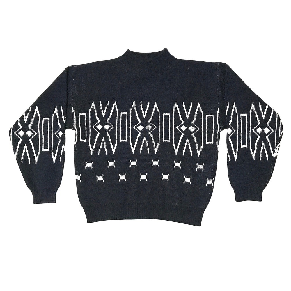 Vintage Spettro Navy Blue Geometric Knit Mock Neck Sweater Mens XL Retro 90s